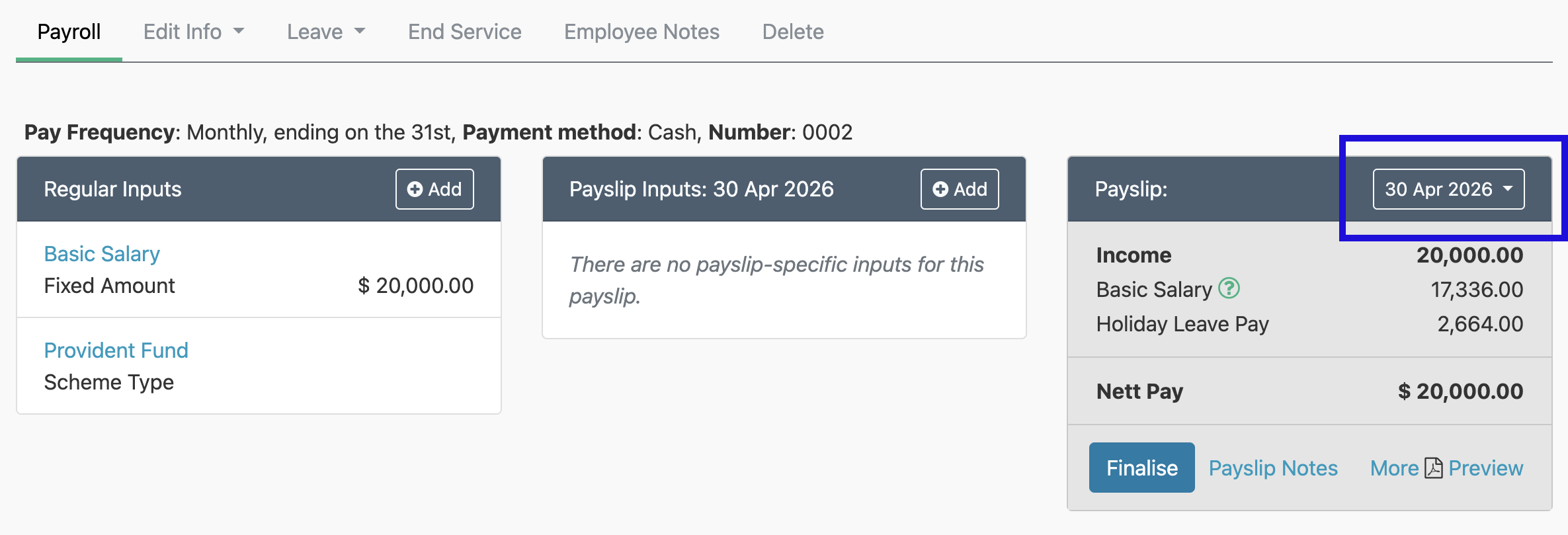 Where to find the payslip date